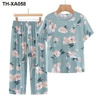 Middle-aged summer suit female mother short-sleeved T-shirt jacket pants mother-in-law old man summer clothes grandma two-piece set