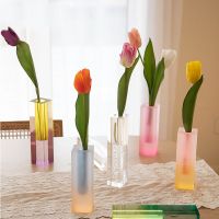 Modern Rainbow Pillar Bud Vase Tabletop Glass Vases Luxury Decorative Acrylic Crystal Nordic Room Decoration Home Cups  Mugs Saucers