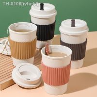 ❡♝☌ ivhefd Copos De Café Reutilizáveis com Tampas Palha Trigo Copo Portátil Lavadora Louça Segura Friendly Caneca Chá Espresso