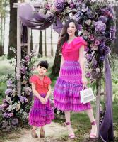 ชุดไทย ชุดแม่ลูก ชุดไปประยุกต์ Fueng-Fah Dress สีบานเย็น เดรสผ้าไทย ผ้าทอคราม ชุดไปทำบุญ ชุดคู่ เดรสสวย