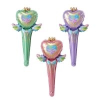 5Pcs /Set Fairy Wand Handheld Stick Clapper Aluminum Foil Balloons Magic Wand Balloons For Birthday Wedding Baby Shower Kids Toy Adhesives Tape