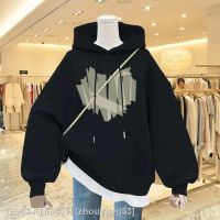 ✕ Plush velvet warm retro niche loose hooded sweatshirt autumn and winter thickening slimming personalized printed pullover top fashion