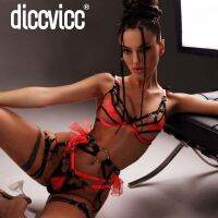 Diccvicc ชุดเสื้อในสตรีแบบแปลกใหม่เครื่องแต่งกายชั้นในของผู้หญิงหรูหราเซ็ตสายรัดถุงเท้ามีระบายดูบราลูกไม้สีตัดกันกระตุ้นความรู้สึก