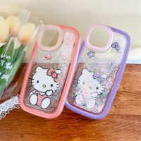 เคสโทรศัพท์มือถือการ์ตูน Hello Kitty ที่น่ารักพร้อมกลิตเตอร์วิบวับทรายดูดสำหรับ iPhone 14 Pro Max 14 Plus 13 Pro Max 12 Pro Max ซิลิโคนนิ่มฝาครอบด้านหลังสำหรับ iPhone 11 Pro Max