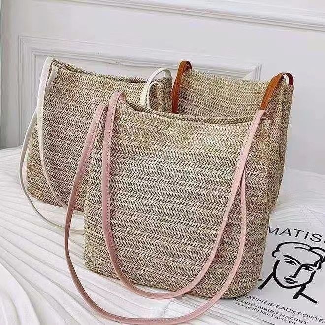 angelwull New Simple Straw Tote Bag Beach Handbag Shoulder Bag | Lazada PH