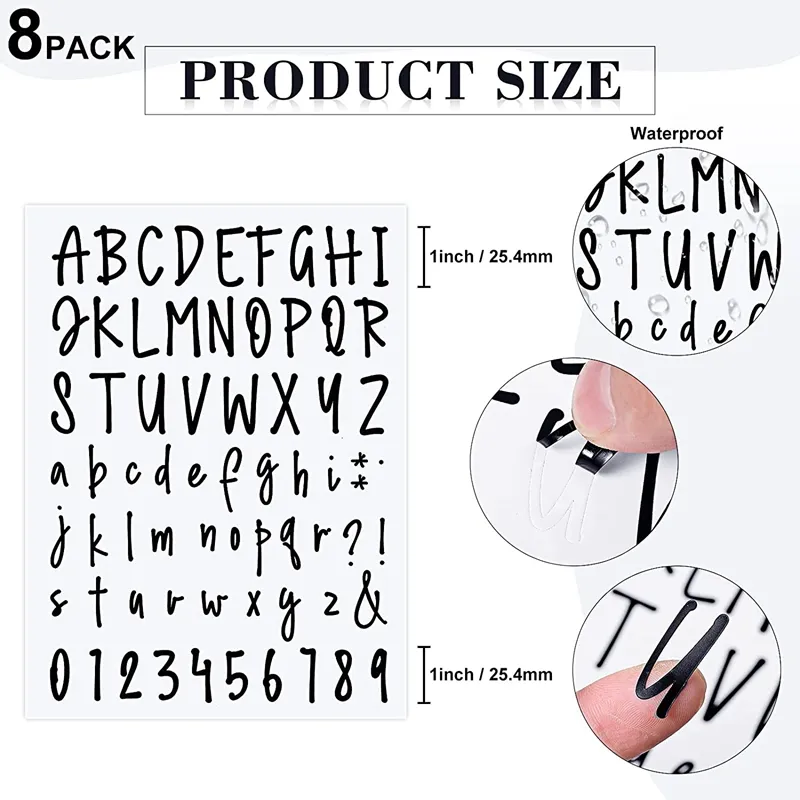 8 Sheets Self Adhesive Vinyl Letters Numbers Kit, Letters Numbers