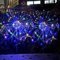 LED พลังงานแสงอาทิตย์ดอกไม้ไฟไฟกลางแจ้ง D Andelion โคมไฟกันน้ำ DIY รูปร่างสนามหญ้าแสงสวนภูมิทัศน์ตกแต่งนางฟ้าแสง