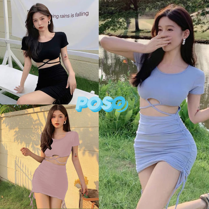 new-minidress-เดรสแฟชั่นสไตล์ฝรั่งเศษสวยๆ-เดรสแขนสั้นเว้าเอว