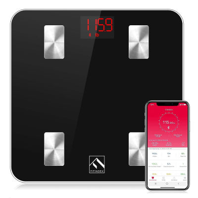 FITINDEX Scale for Body Weight and Fat Percentage, Smart Scale, Digital Bathroom Body Composition Monitor with Bluetooth &amp; App for BMI, Body Fat, Muscle Mass, 400lbs - Black