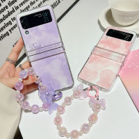 เคสมือถือไล่สี CSCR สำหรับ Samsung Galaxy Z Z Flip 4 3กับสายโซ่มุกประกายเคสจี้ผีเสื้อน่ารักบานพับ Flip3 Flip4 Flip4 Flip3เคสป้องกันเต็มรูปแบบ