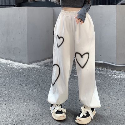 Heart พิมพ์ Sweatpants ผู้หญิงหลวมตรง Joggers สูงเอวกางเกงขากว้าง Oversize Streetwear เกาหลี Y2k กางเกง Hip Hop...