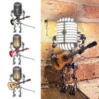 Glow Wrought iron Retro Model Robot Desk lamp Decorations Microphone for playing guitar