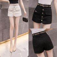 COD ◊ qafh47 High-waist fake two-piece denim short skirt pants female spring and summer new Korean style outer wear thin shorts高腰假两件牛仔短裙裤女春夏新款韩版外穿显瘦短裤排扣包臀裤裙女dhgihgihifh