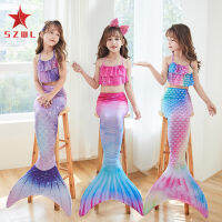 SZWL 3pcs Girls Mermaid Swimsuit Cute Anime Character Bikini Swimwear Shorts Fish Tail Three-piece Set