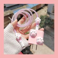 Pink Paw Pelindung Kabel untuk iPhone 12Pro 13 Pengisian Cepat 18/20W Penutup USB Kabel Data Perlindungan Garis Kabel Spiral Pelindung