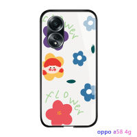 เคสโทรศัพท์พร้อมสำหรับ A58 OPPO 4G น่ารักหรูหราเคสโทรศัพท์พร้อมสำหรับเด็กผู้หญิงกลีบดอกไม้ลายดอกไม้กันกระแทกเคสฝาหลังกระจกเทมเปอร์