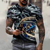 Summer Mechanical Gear 3D Printing T-shirt Casual Fashion Short Sleeve Street Clothing Men Crew Neck T-shirt