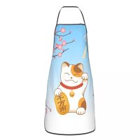 Custom Bib Japanese Sakura Maneki Neko Apron Men Women Unisex Adult Chef Kitchen Cooking Lucky Cat Tablier Cuisine Gardening