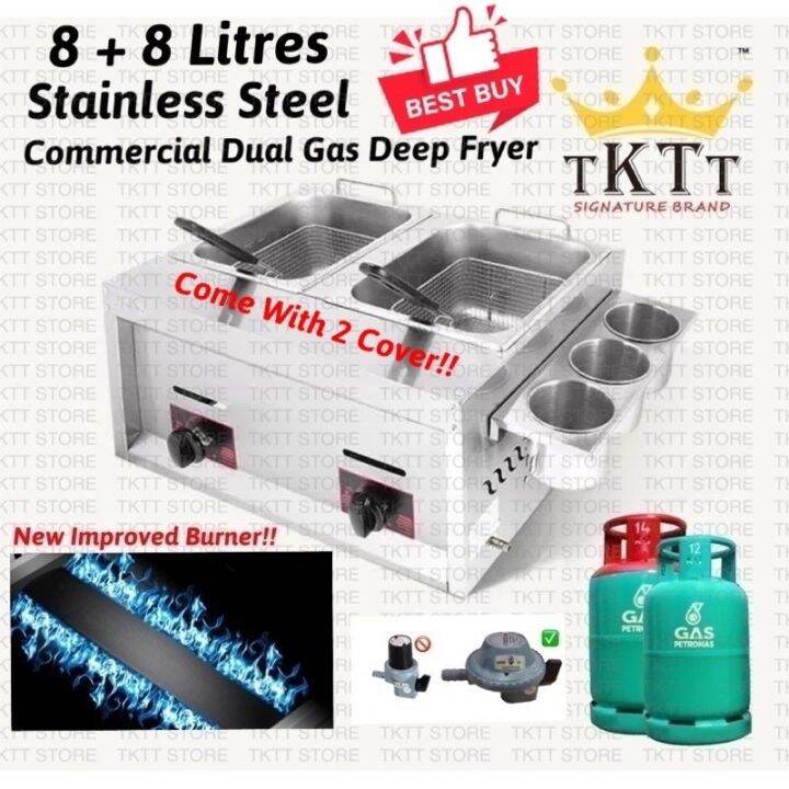 TKTT 16 Liter Commercial Double Gas Deep Fryer / Stainless Steel Deep
