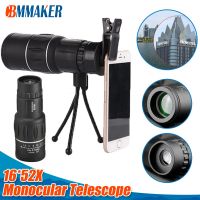 ZZOOI 16x52 Monocular Telescope Mobile Camera Lens Retractable Zoom Waterproof Bak4 Prism Professional HD with Tripod Phone Clip