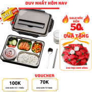 Khay Cơm Lunch Box 5 Ô Kèm Thìa Đũa, Chất Liệu An Toàn, Không Độc Hại
