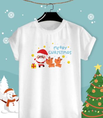 เสื้อยืดลายปีใหม่ Happy New Year &amp; Merry Christmas 2023 ลายน่ารักๆ ผ้า TK ใส่สบาย สีสันสดใส ไม่ยืดไม่ย้วย