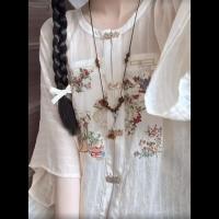 เสื้อผ้าแฟชั่นสำหรับสุภาพสตรี New Chinese style shirt horse faces apricot dress huai paragraphs two-piece thin dress hanfu improved shirt take