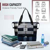 กระเป๋าเดินทางความจุสูงพับได้กันน้ำ Oxford Stripe Travel Duffel Bag กระเป๋าเดินทางกีฬาเปียกแห้ง