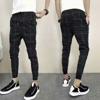 Spring And Summer New Plaid Casual Pants Mens Smart Guy Slim Harem Pants Korean Style Versatile Ankle-Tied Jogger Pants Trendy