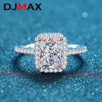 DJMAX แหวนหมั้นตัด Moissanite 1CT 2CT ไม่มีสี VVS1แหวนหมั้นเงิน