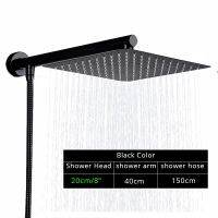 Rozin Hitam Ultrathin Curah Hujan Shower Kepala Wall Mounted Shower Arm Bracket Bar 150 Cm Selang Shower Keran Kamar Mandi Set