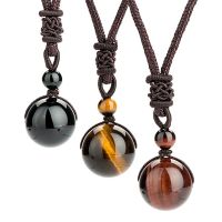 ZZOOI Tiger Eye Stone Lucky Pendant Necklaces For Women Rope Chain Round Obsidian Retro Vintage Party Daily Fashion Jewelry