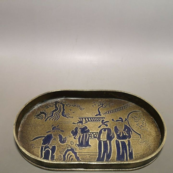 ถาดทองแดงระบายสีด้วยมือบรอนซ์โบราณถาดรองชงชาของตกแต่งพิธีชงชาสำนักงานบ้าน
