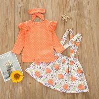 Childrens clothing Toddler Baby Girls Dot Print Tops+Halloween Pumpkin Skirts+Headband Outfits Baby Girl Clothes vetement fille  by Hs2023