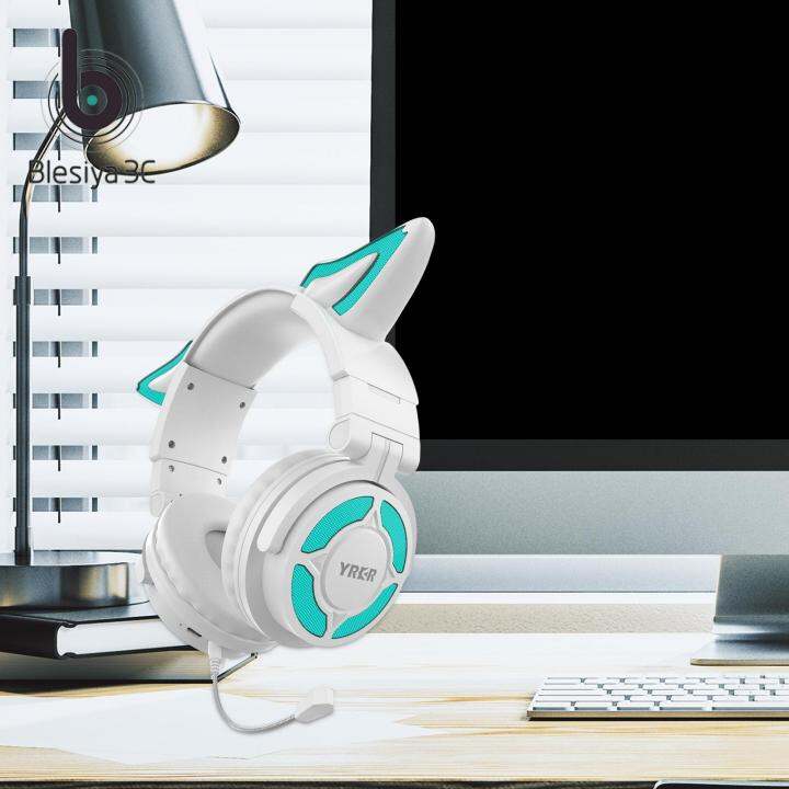Blesiya Cute Gaming Headset LED RGB Light Stereo Rechargeable over Ear