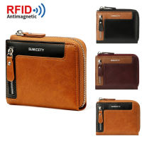 Leather With Zip Credit Coin Pocket Blocking Wallet Mens