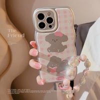 Apple iPhone 15/14/13/12/11/X/x/xr สุนัขลายสก๊อตสีชมพูเคสโทรศัพท์มือถือ14 Plus ซิลิโคนนิ่ม13เคสโทรศัพท์มือถือพร้อมห่วงแขวน15 Pro Max ขอบหยักป้องกันฤดูใบไม้ร่วงฝาครอบป้องกันโทรศัพท์