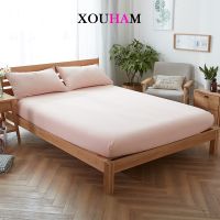 XOUHAM 100 Cotton Fitted Sheet Solid Color With Elastic Bands Non Slip Adjustable Mattress Covers Single Double King Queen Bed