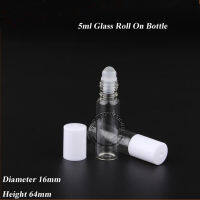 50pcsLot Wholesale 5ml Empty Glass Essential Oil Bottle Cosmetic Container Small White Lid Refillable Pot Roll On Packaging