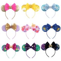 【CW】 Ears Headband 2023 Birthday Hairband Flowers Sequin Bow Hair Accessories