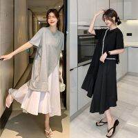 ☇ Dresses Women Summer New Loose Hidden Meat Shows Thin Splice Irregular Fake 2-Piece Fat MM Extra Maxi T-shirt- Dress