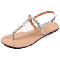 2022 NEW Women`s Summer Casual Beach Shining Shoes Bohemia Pearl Sandals Lady T-strap Flip Flops Mujer Slippers Plus Size