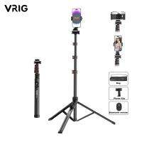 Vrig ขาตั้งแบบสามขาเซลฟี่ไร้สาย160ซม. พร้อมฐานเสียบที่วางโทรศัพท์14นิ้วสำหรับกล้องสมาร์ทโฟน14นิ้วไฟ LED ไมค์