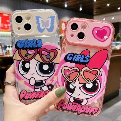 【สำหรับ iPhone】พาวเวอร์พัฟ ภาพการ์ตูนเคสใส for iPhone 14 13 12 ProMax 14 13 12 11Pro Max X XS 7 8 Plus ป้องกันการชนกัน เคสโทรศัพท์กระจกแต่งหน้า