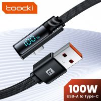 สายเคเบิล Type C USB 90องศา Toocki หน้าจอดิจิตอล100วัตต์ USB เร็วสายเคเบิ้ล Type C สำหรับ Huawei Samsung เล่นเกมชนิด C