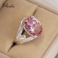 Nhẫn kim cương hình bầu dục màu hồng pha lê lửa 2.5 carat, nhẫn cưới thumbnail
