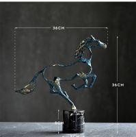 รูปปั้นม้าสีน้ำเงินรูปม้าอุปกรณ์ตกแต่งสำนักงานงานฝีมือตกแต่งบ้านโลหะรูปม้าวิ่งศิลปะหินอ่อนแบบทันสมัย
