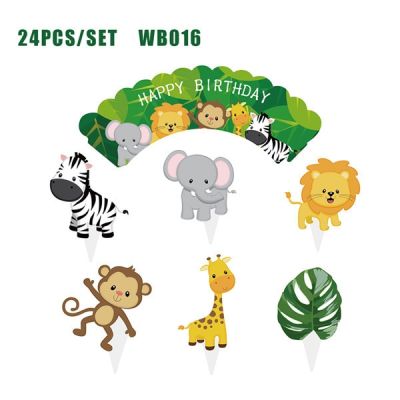 【✱2023 HOT✱】 yixiao4564 กระดาษห่องานเลี้ยงฉลองทารกใกล้คลอดขอบเค้กป่าซาฟารี24ชุด/ถุง Wb016อุปกรณ์ตกแต่งเค้กวันเกิดสำหรับเด็ก
