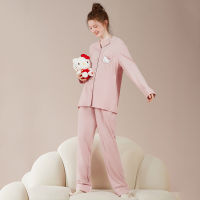 Sanrio Kawaii ชุดนอนชุด Hello Pochacco ผู้หญิงแขนยาวกางเกงชุดนอนน่ารัก Kt Cartoonloose Cardigan Loungewear ชุด