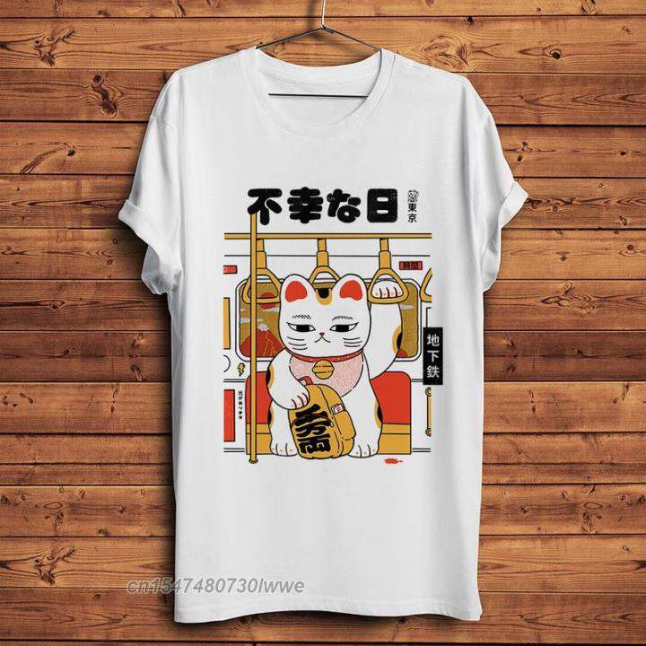 japan-fortune-cat-maneki-neko-no-lucky-day-funny-anime-tshirt-men-holiday-casual-unisex-streetwear-t-shirt